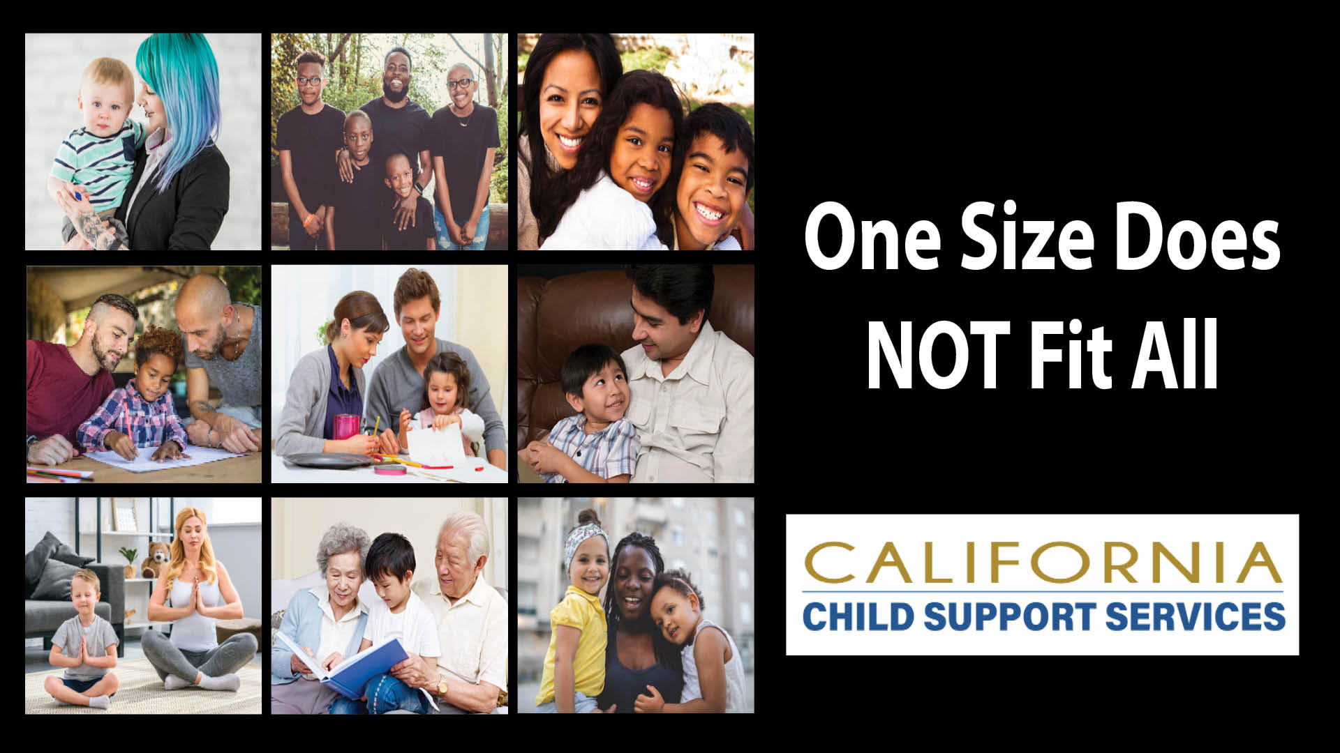 2022 Child Support Awareness month campaign image showing a variety of family structures 