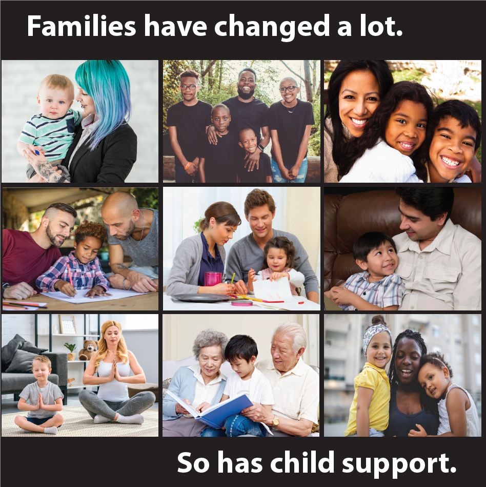 2020 Child Support Awareness Poster showing diverse family structures