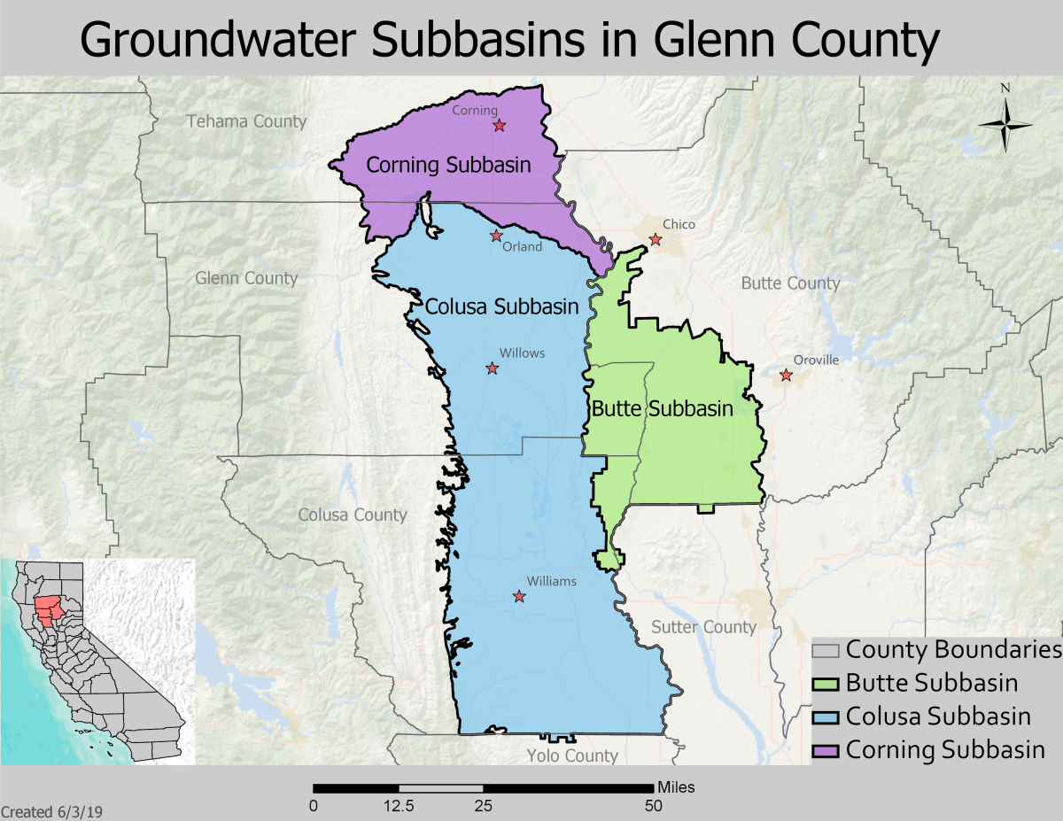 Map of groundwater subbasins in Glenn County