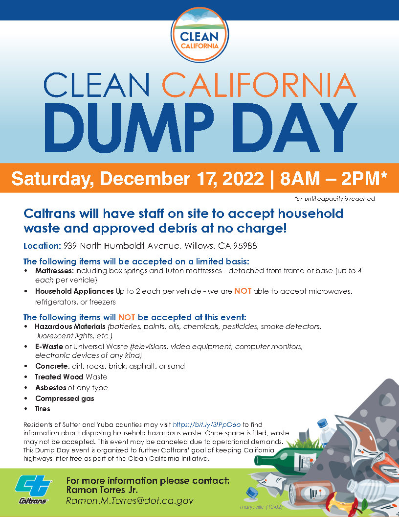 Clean California Dump Day - Hosted by Caltrans - Saturday, December 17, 2022