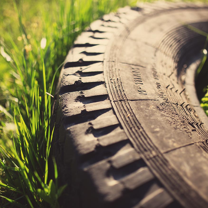 Old tire in the grass. 