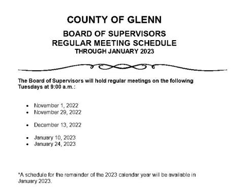 Board of Supervisors Regular Meeting Schedule